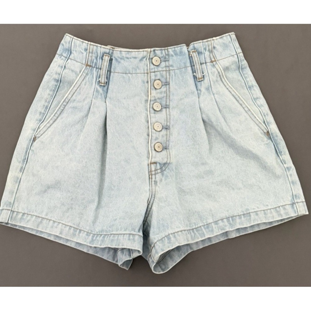 Abercrombie Fitch Denim Shorts Womens Size 27/4 Pleated High Rise Light Wash